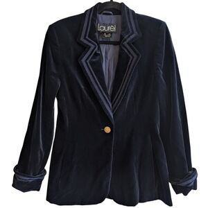 Vintage Y2K Laurel Blue Velvet Blazer Jacket Women's Size 38